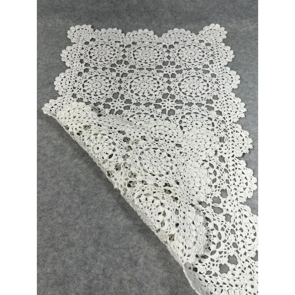 Vintage Beige Ecru Crochet Kitchen Table Placemat Set 4 Scalloped Edge‎ 11 X 18